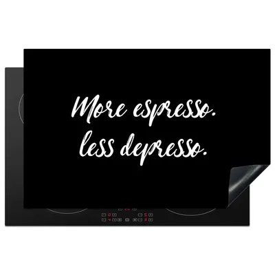 Produktbild von KitchenYeah© Herdabdeckplatte Zitate - Kaffee - Mehr Espresso weniger Depresso - Sprichwörter - Espresso , 81x52cm, Küche Deko, Glaskeramikkochfeld Herdabdeckung, Abdeckplatte fùr Kochfeld