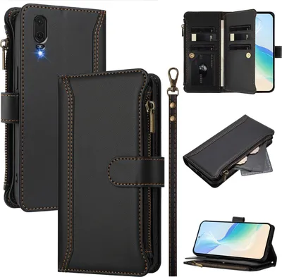 Obrázek produktu pro Pouzdro pro Huawei P20, zipem, peněženkovéPolyuretankožené flip pouzdro s kapsami na karty, stojánkem a poutkem na ruku černý
