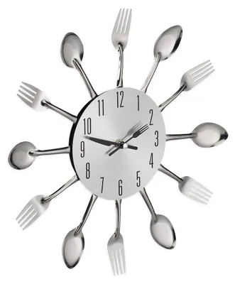 Wanduhr Besteck-Design Ø 31 cm, Metall, batteriebetrieben, silber