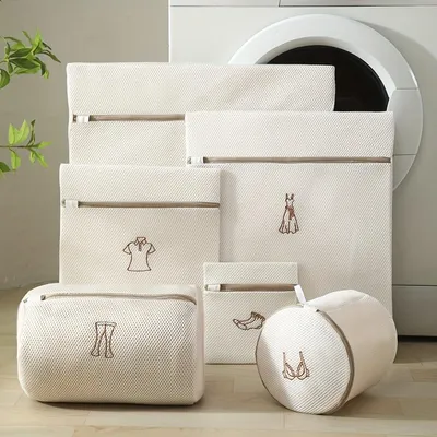 Immagine prodotto di Set di 6 sacchetti per il bucato Minicee – Sacchetti per il lavaggio delicato, per reggiseni e abbigliamento – Riutilizzabili con cerniera, color beige