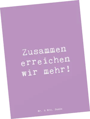 Produktbild von Mr. & Mrs. Panda Postkarte Spruch Im Team zusammenarbeiten - Lavendeltraum - Geschenk, Trost, Grußkarte, Einzigartigkeit, Gemeinsam, Zuversicht, Synergie, Postkarten