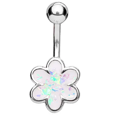 Produktbild von Taffstyle Bauchnabelpiercing Bauchnabelpiercing Schmuck Stecker Opal Glitter Blume, Silber