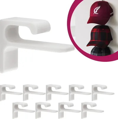 A white cap holder is shown on the left, and a collage of cap holders and caps is shown on the right.