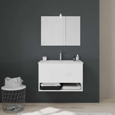 Immagine prodotto di Mobile sospeso per bagno cassetto+vano bianco effetto legno | Venezia