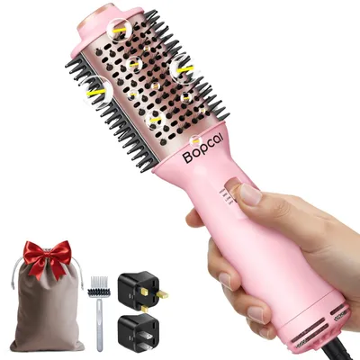 Produktbild von Warmluftbürste - Haartrockner & Volumenstyler in einem - 100–240V weltweit - Negative Ionen - Anti-Verbrühung - EU-Stecker - Pink