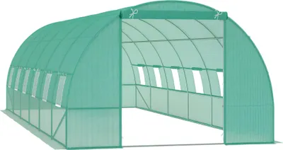 Produktbild von Gewächshaus 800x300x200cm Foliengewächshaus Tomatenhaus mit Tür, 12 Fenster, Folientunnel aus verzinktem Stahl, PE, stabiles Treibhaus Pflanztunnel, inkl. Erdanker & Seilen, Grün