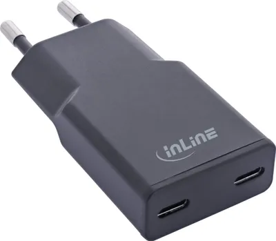 Produktbild von InLine USB Netzteil Ladegerät Dual USB-C, PD, PPS, 30W, schwarz, Drinnen, AC, 20 V, 3 A, Schwarz