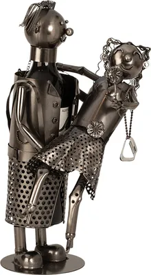 Produktbild von Moderner Wein Flaschenhalter Flschenständer Liebespaar aus Metall in silber Höhe 36,5 cm
