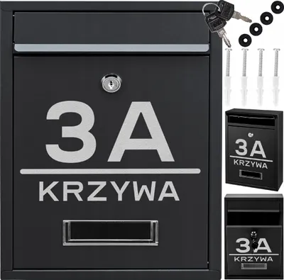 Zdjęcie produktu dla Skrzynka Pocztowa Rib Czarna Na Listy + Adres