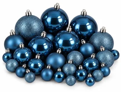 Obrázok produktu pre Vianočné gule Mica Decorations, tmavomodré, 46 kusov – Nerozbitné vianočné ozdoby vyrobené z recyklovaného polystyrénu – priemer 8 cm – sada s matnou, lesklou a trblietavou povrchovou úpravou – guľatý tvar