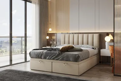 Produktbild von TRADA Bond Boxspringbett 180x200 mit Bettkasten mit Matratzen Stauraum Velvet 9-Komfortzonen H3 Beige