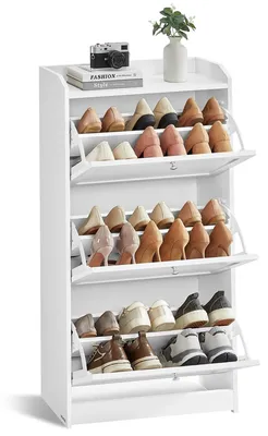 Obrázek produktu pro Skříňka na boty - botník s 3 dvířky - nastavitelná přepážka - horní deska - bílá barva