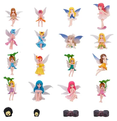 16 Mini-Feeenfiguren mit 2 Baumstümpfen und 2 Igeln