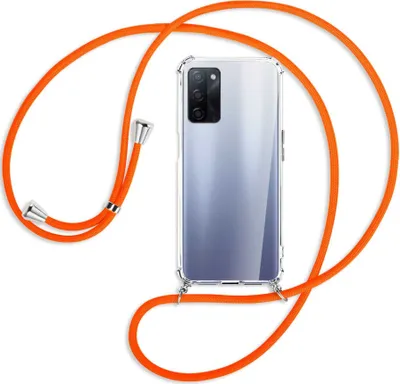 Produktbild von Handykette Backcover-Schutzhülle mit Band (Metall silberfarben) für Oppo A55 5G (PEMM00, PEMT00) - neonorange