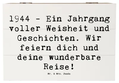 Produktbild von Mr. & Mrs. Panda box holz Spruch 1944 Geburtstag 22 x 15 cm - Weiß - Geschenk, einzigartige Momente, Geboren am, Weisheit, Geburtstagsgeschenk, Geschenkbox, Alter