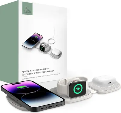 Immagine prodotto di Tech-Protect Qi15W-A32 3In1 Caricatore magnetico Magsafe Wireless Grigio