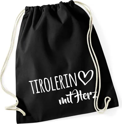 Produktbild von Huuraa Turnbeutel Tirolerin mit Herz 12 Liter Black Baumwolle Rucksack Geschenkidee