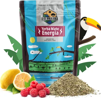 Image de Rio Parana - Thé maté Energia 500 g - Guarana, citron, framboise - Très fort, tonifiant - Peu de poussière - Yerba d'Argentine - Vieilli au moins 1 an