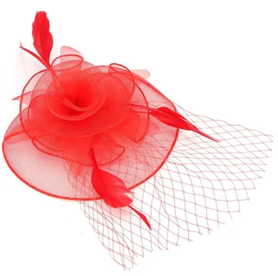 Produktbild von Roter Damen-Gaze-Hut, Braut-Hochzeits-Fascinator mit Federn