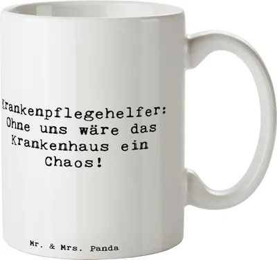 Produktbild von Mr. & Mrs. Panda Kaffeetasse Spruch Krankenpflegehelfer Chaos - Weiß - Geschenk, Helfer, Anerkennung, Becher, Kaffeebecher, Berufsleben, Tasse, Krankenpflege, Gesundheit
