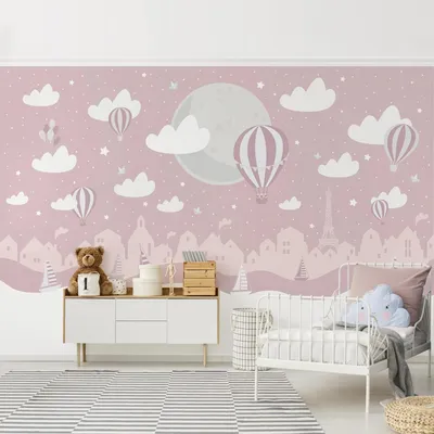 Produktbild von Fototapete Himmel - Vliestapete - Bildtapete UV-beständig Ballon rosa Illustration Wandtapete geruchsfrei