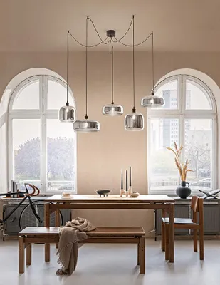 Produktbild von Rauchglas-Pendelleuchte mit Spiegeleffekt, Durchmesser 33 cm, E27-Fassung, modernes und elegantes Design für die Inneneinrichtung - Perenz