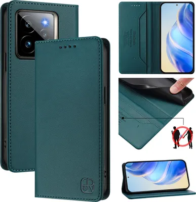 Produktbild von Lederhülle für Realme GT 7 Pro 5G Hülle Flip Brieftasche Kartenfächern Ständer Schutzhülle Dunkelgrün