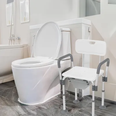 Produktbild von YZNAHRE 2 in 1 Toilettenstuhl Duschhocker Höhenverstellbar Duschstuhl Badhocker Nachtstuhl mit Eimer, Armlehne und Rückenlehne WC-Stuhl für Erwachsene Senioren