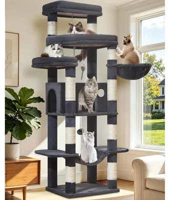 Produktbild von Kratzbaum Katzenkratzbaum Katzenturm - Dunkelgrau - 180 cm - 9 Kratzstämme - Hängematte