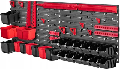 Image de Panneau mural pour outils - Panneau perforé pour outils - 116 x 39 cm - 46 pièces - Fixation murale