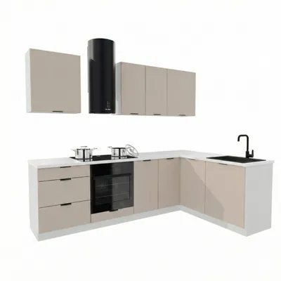 Produktbild von Eckküche - 260x170 cm - Beige Matt - MDF - mit weißer Arbeitsplatte - Küchenzeile - mit Hängeschränke und Unterschränke - DENIS