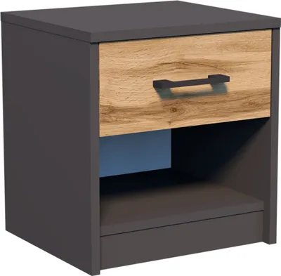 Produktbild von Kommode mit 1 Schublade Nachttisch schmal mit matter Oberfläche 39 cm breit abgerundete Kanten und geräumiger Stauraum graphit Eiche