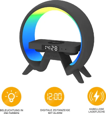 Produktbild von Miraval Design Wecker mit kabelloser Ladefunktion, RGB-Beleuchtung