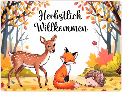 Produktbild von Herbstlich Willkommen Metallschild XL in 21x28 cm mit Tieren des Waldes