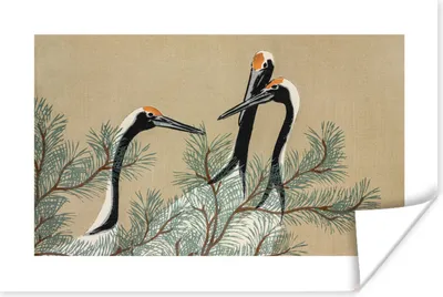 Produktbild von MuchoWow® Poster Kranich - Blätter - Vintage - Japanisch - Skandinavisch 120x80 cm - Bilder