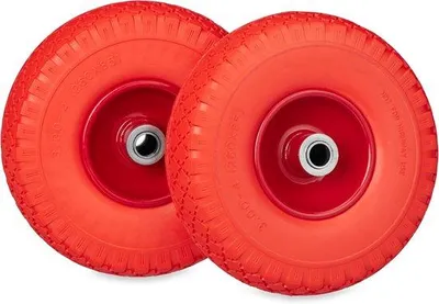 Produktbild von Famanu Steuerrad 3.00-4, PolyurethanVollgummi, Stahlfelge, pannensicher, 100 kg Traglast – Rot-Orange