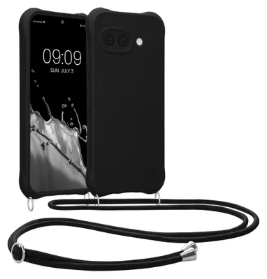 Produktbild von kwmobile Necklace Case kompatibel mit Google Pixel 9a Hülle - Cover mit Kordel zum Umhängen - Silikon Schutzhülle Schwarz