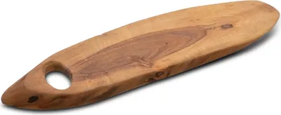 Produktbild von 1.06 Akazien Holz Tablett BAUMSCHEIBE mit Griffloch - ca. 60 x 22 cm - Serviertablett lebensmittelecht