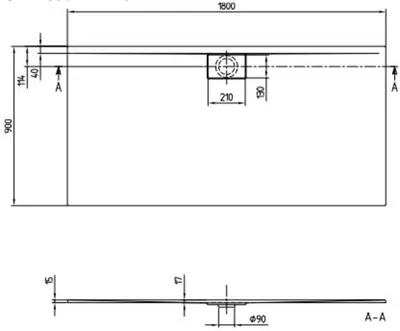 Produktbild von Villeroy & Boch V&B Duschwanne ARCHITECTURA METALRIM Rechteck 1800x900x15mm weiß