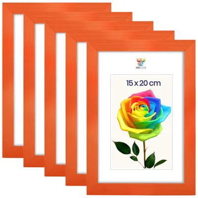 Produktbild von MG Design 5er Set Bilderrahmen Orange 15x20 cm - Echtholzrahmen mit Acrylglas, hoch/quer, zum Aufhängen & Aufstellen