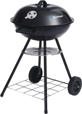 Obrázek produktu pro Gril na dřevěné uhlí na kolečkách Kulatý stojan na grilování Grilovací vozík se spodní policí Zahradní gril Průměr 41 cm Teploměr na grilování ve víku