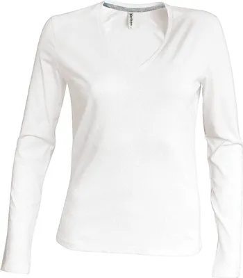 Produktbild von Kariban Damen Langarmshirt V-Neck Bluse Shirt Oberteil Langarm Shirt, Größe:3XL, Farbe:Weiß