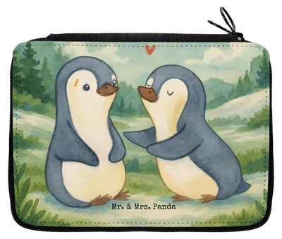 Produktbild von Mr. & Mrs. Panda Federmäppchen Pinguine trösten Design - Weiß - Geschenk, für Freundin, Valentinstag, Federmappe, Frauen, Mäppchen, Bleistiftetui, Jahrestag, Federtasche