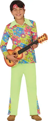 Immagine prodotto di Cappotto da sogno hippie flower power costume di carnevale colorato divertente look retrò vintage sixties music festival fiore moda bambini simbolo di pace stile nostalgico, taglia: 98/104 colore: verde
