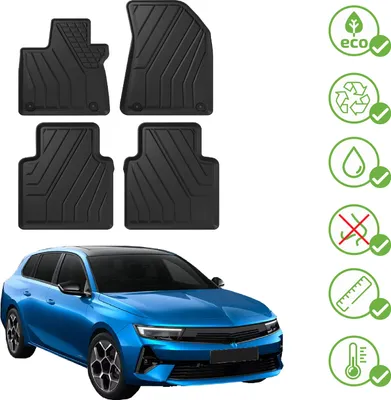 Produktbild von J&J AUTOMOTIVE | EKO Gummimatten Gummifußmatten Für Opel Astra L Tourer Hybrid Ab 2021, Schwarz, Anti-Rutsch, Ohne Geruch, mit Tunnel, Allwetter, Rand 3cm, Set 4-Teilig, mit Befestigungen