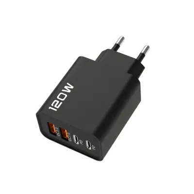 A black 120W USB-C fast charger with multiple ports.