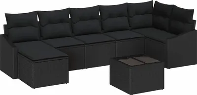 Obrázek produktu pro Sada zahradních pohovek s polštářem 8 pcs Černá polyratan