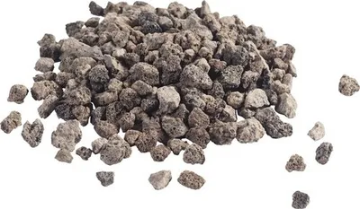 A pile of small, dark, porous rocks.