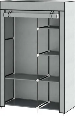 Produktbild von Schrank aus Stoff, Aufbewahrungslösung, 6 Regale, 1 Kleiderstange, Grau
