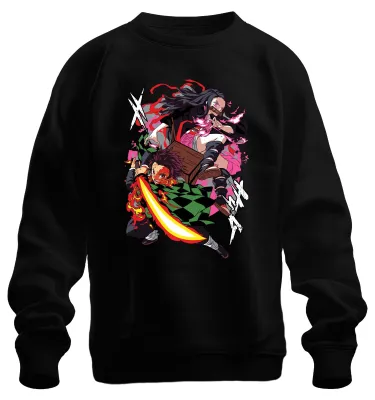 Produktbild von Kimetsu no Yaiba Tanjiro Nezuko Feuerklinge Anime Geschenk Sweatshirt Pullover, Schwarz, S
